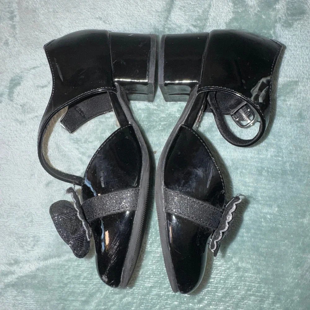 Rachel Shoes Girls Valentina Mary Jane Heel 10M Black Patent Glitter Bow